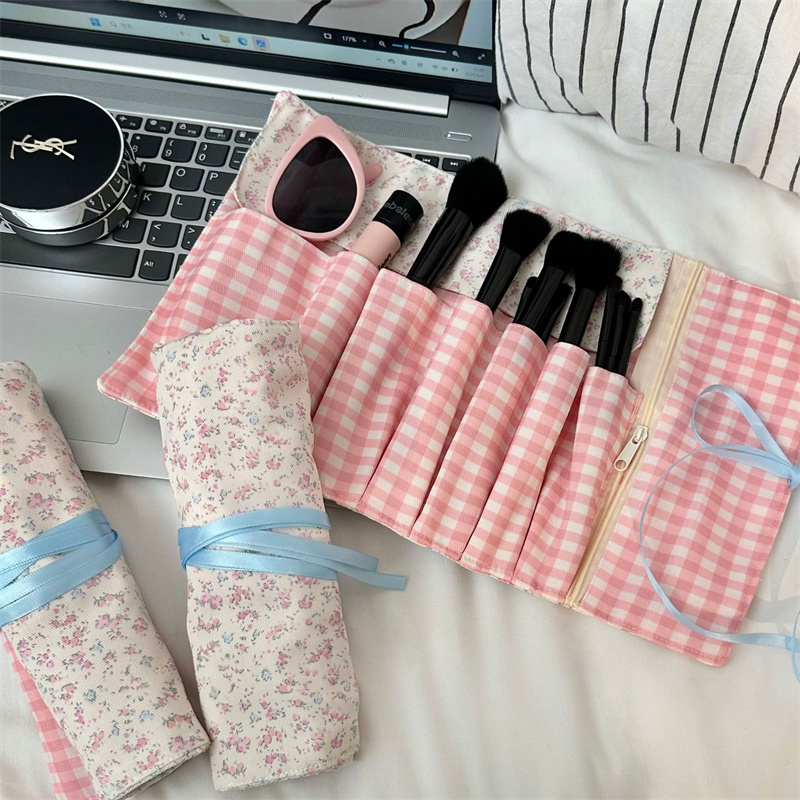 Floral Plaid Fabric Makeup Bru - Beauty Makeup Organizer ulasan dan harga