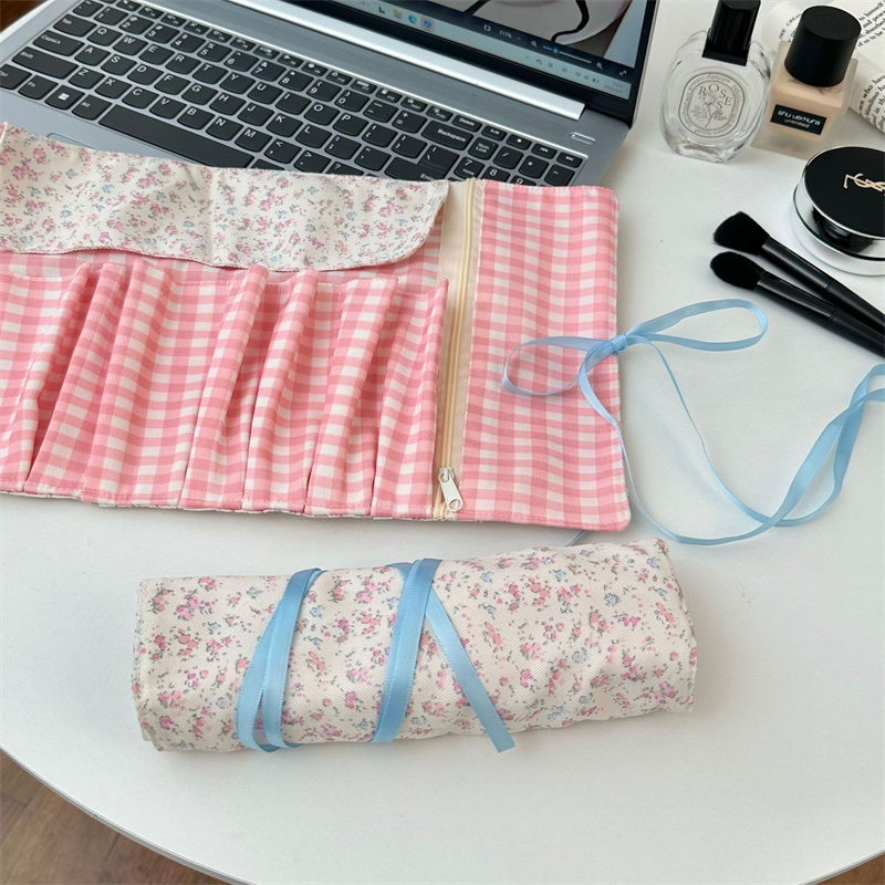 Floral Plaid Fabric Makeup Bru - Beauty Makeup Organizer ulasan dan harga