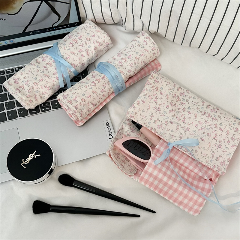 Floral Plaid Fabric Makeup Bru - Beauty Makeup Organizer ulasan dan harga