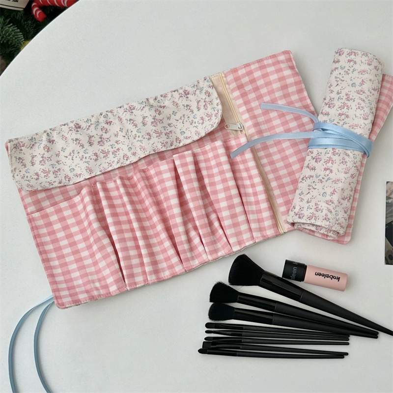 Floral Plaid Fabric Makeup Bru - Beauty Makeup Organizer ulasan dan harga